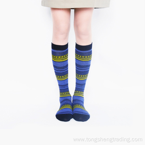 Knee high geometric square happy striped lady's socks